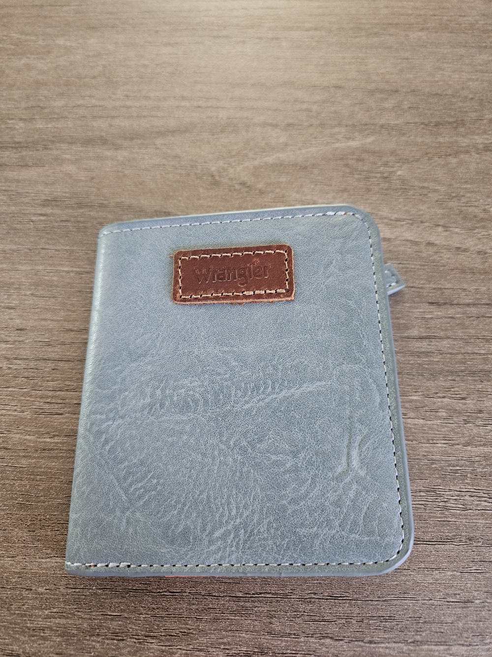 Wrangler Light Blue Bifold With Zip Pocket Wallet with Brown Logo Patch-NWT